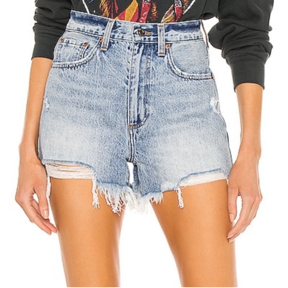 PISTOLA Maeve Super High Rise Cutoff Denim Distressed Cotton Jean Shorts Raw